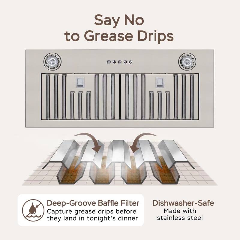 Home Beyond 36insert/Builtin Range Hood 600 CFM Stainless Steel Kitchen Chimney with 2 LED