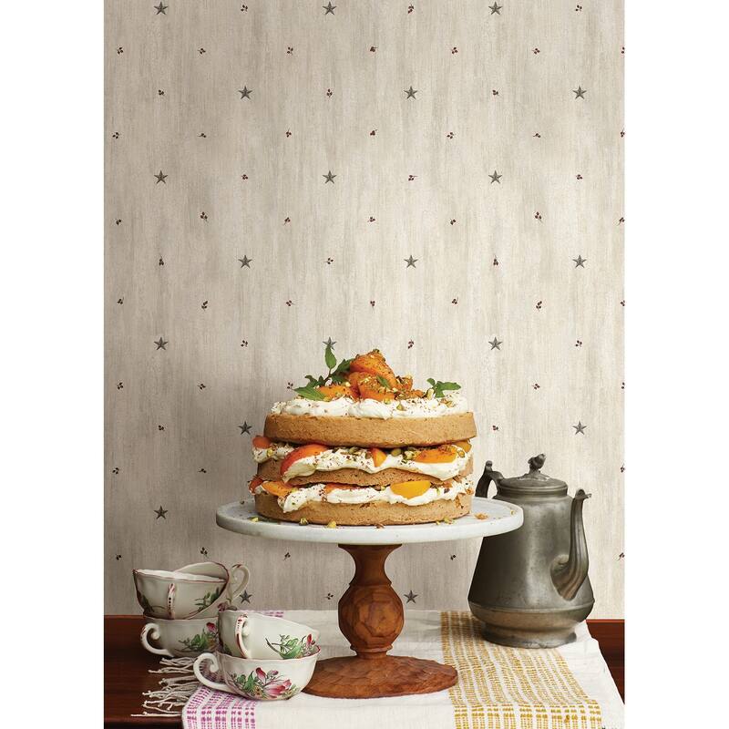 Chesapeake Bryndle Grey Barnstar & Sprigs Wallpaper - 20.5in x 396in x 0.025in