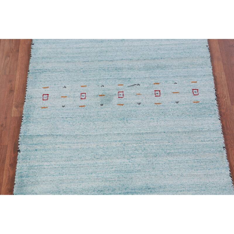 Hand Knotted Oriental 100% Wool Carpet Tribal Animal Pictorial Navy Blue & Blues Gabbeh Runner Rug - 9' 11'' X 2' 9''