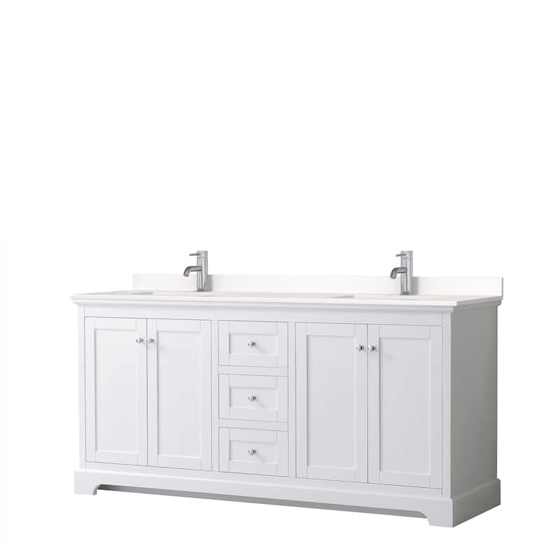 Avery 72-inch Double Vanity, Quartz Top - White, Chrome Trim, White Quartz Top