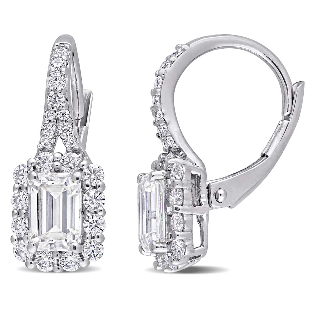 Miadora 1 5/8ct DEW Octagon-cut Moissanite Halo Drop Leverback Earrings in Sterling Silver