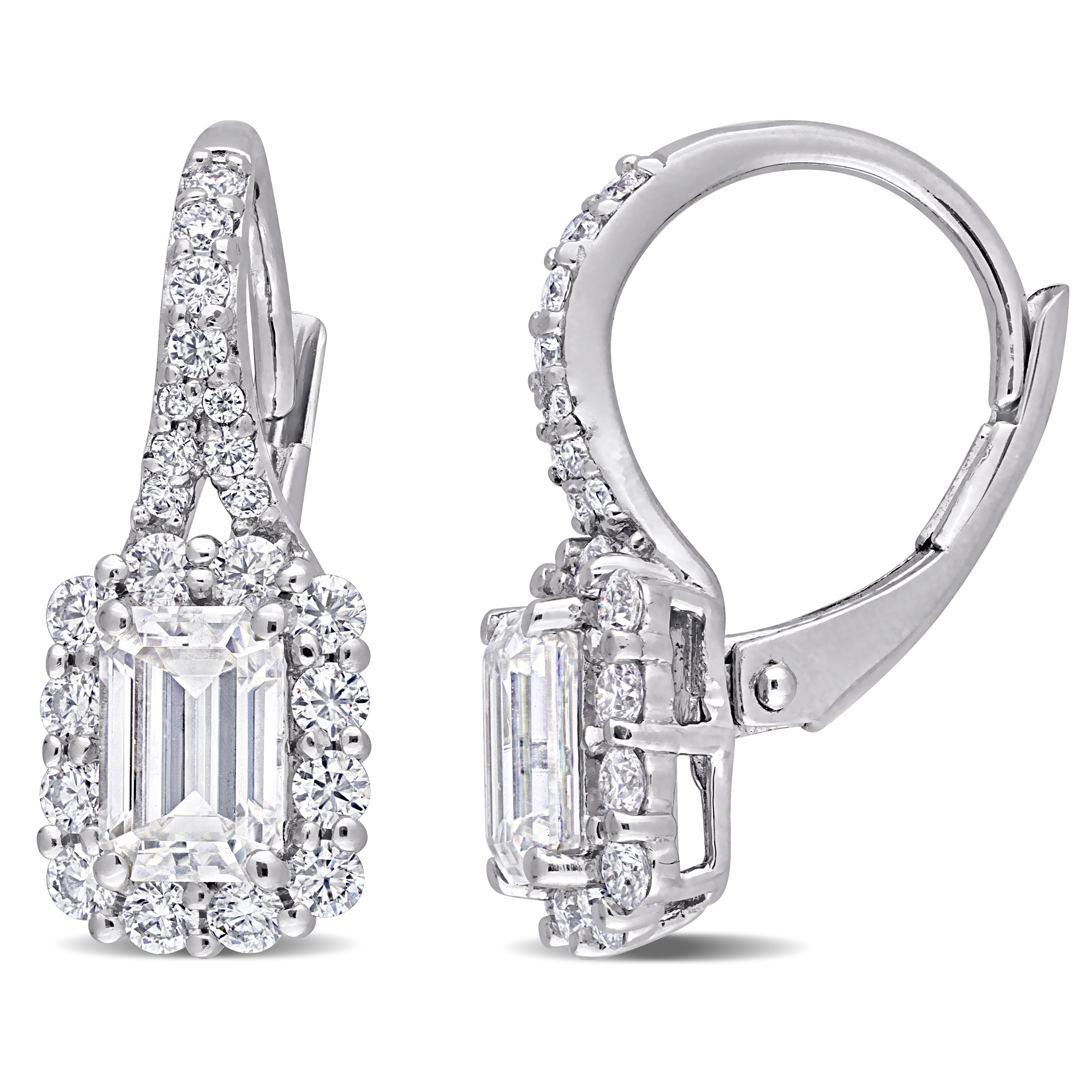Miadora 1 5/8ct DEW Octagon-cut Moissanite Halo Drop Leverback Earrings in Sterling Silver