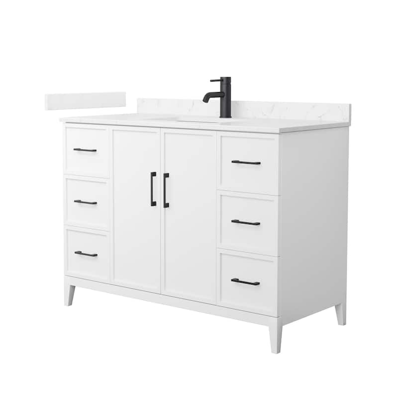 Elan 48-inch Single Vanity, Cultured Marble Top - White, Black Trim, Carrara Cultured Marble Top