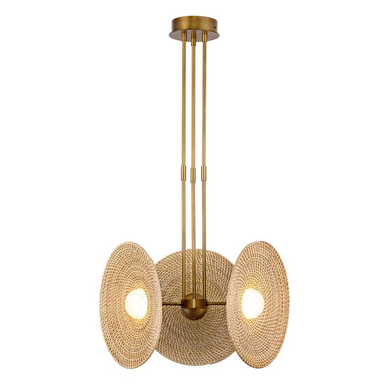 Alora Lighting PD350318 Harbour 19" Wide LED Multi Light Pendant - Vintage Brass / Woven Rattan