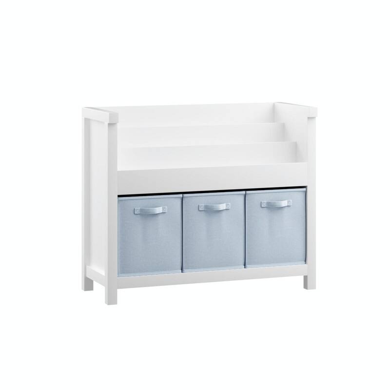 Kids 3-Tier Front-Facing Bookshelf with 3 Fabric Bins - Wooden Toddler Bookcase