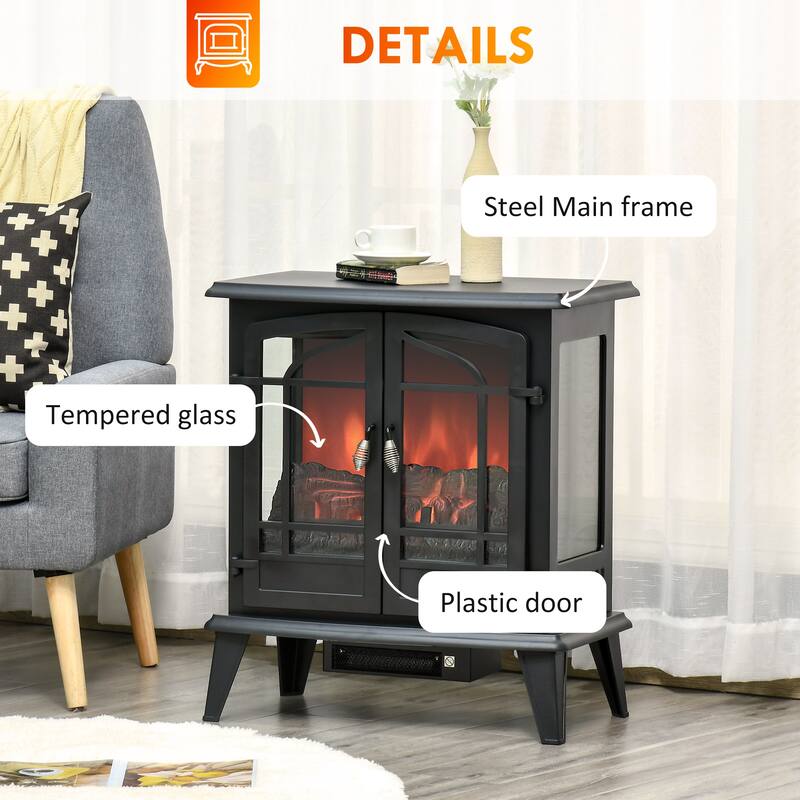 29" Electric Fireplace Heater, Freestanding Stove with Realistic LED Log Flames and Overheating Safety Protection, 1400W