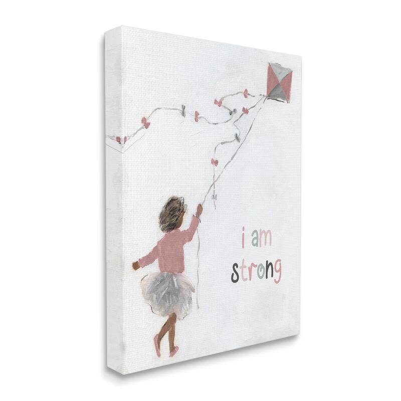 Stupell I Am Strong Motivating Kids Kite Flying Painting Canvas Wall Art, Design by Sally Swatland