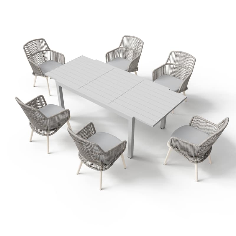 Outdoor Patio Dining Set Dining Chairs and Extendable Dining Table (7-Piece Set)