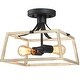 preview thumbnail 1 of 9, 12.6 in. 2-Light Black and Wood Farmhouse Open Cage Semi-Flush Mount Ceiling Light - 12.6"W 12.6"W