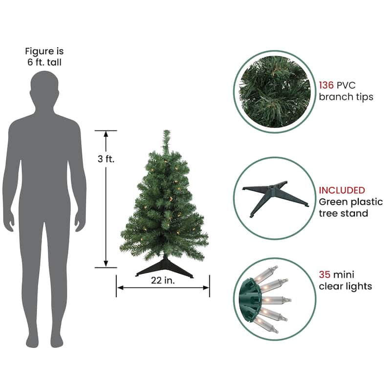 3' Green Medium Blackwater Fir Artificial Christmas Tree Clear Lights - 3 Foot