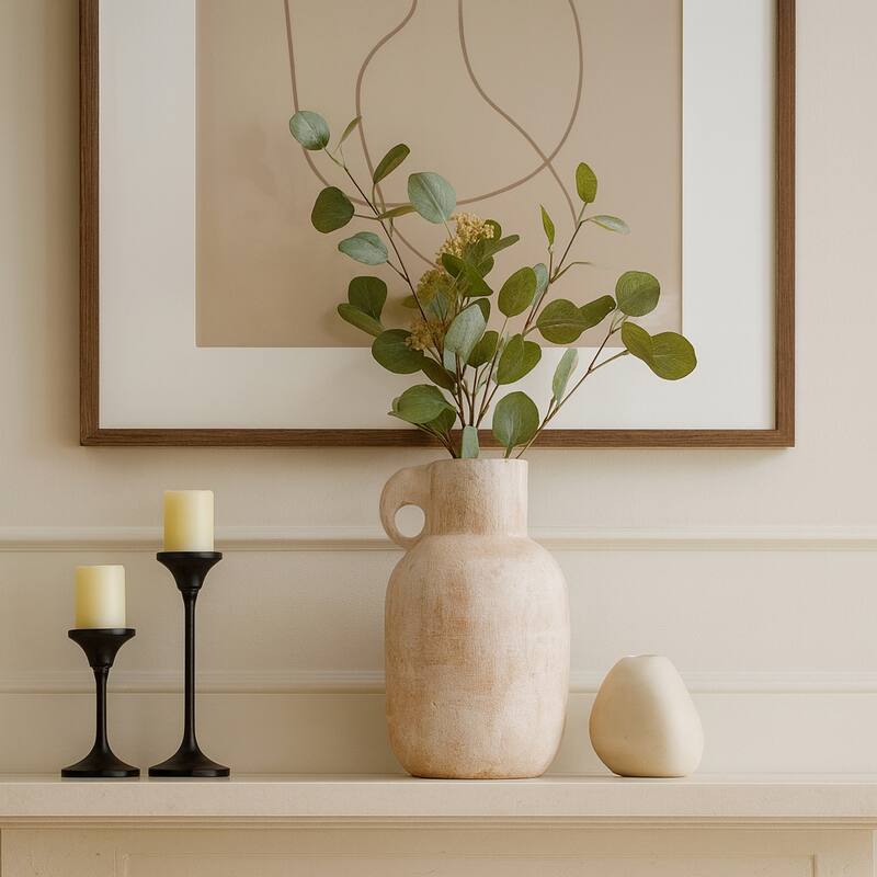 Ceramic Modern Vase with Sculptural Handle - Ivory, 15 in. - Ivory/ Tan - 15.0"