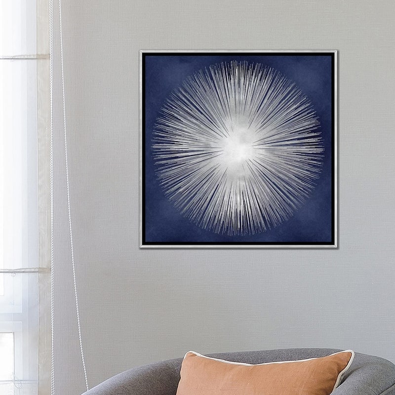 iCanvas "Silver Sunburst On Blue I" by Abby Young Framed