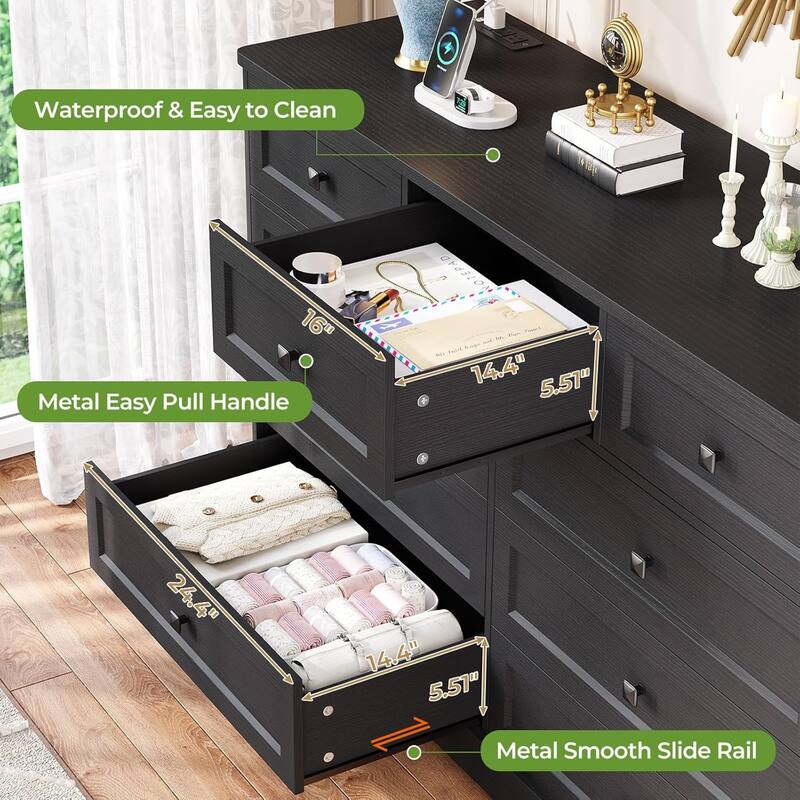 Bedroom Dresser Charging Station Storage Drawers Chest of Drawers