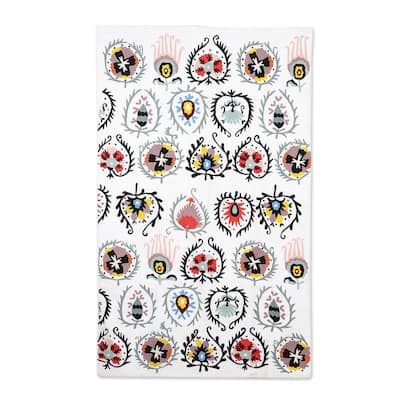 Novica Handmade Blooms Of Kashmir Ii Embroidered Cotton Wall Hanging