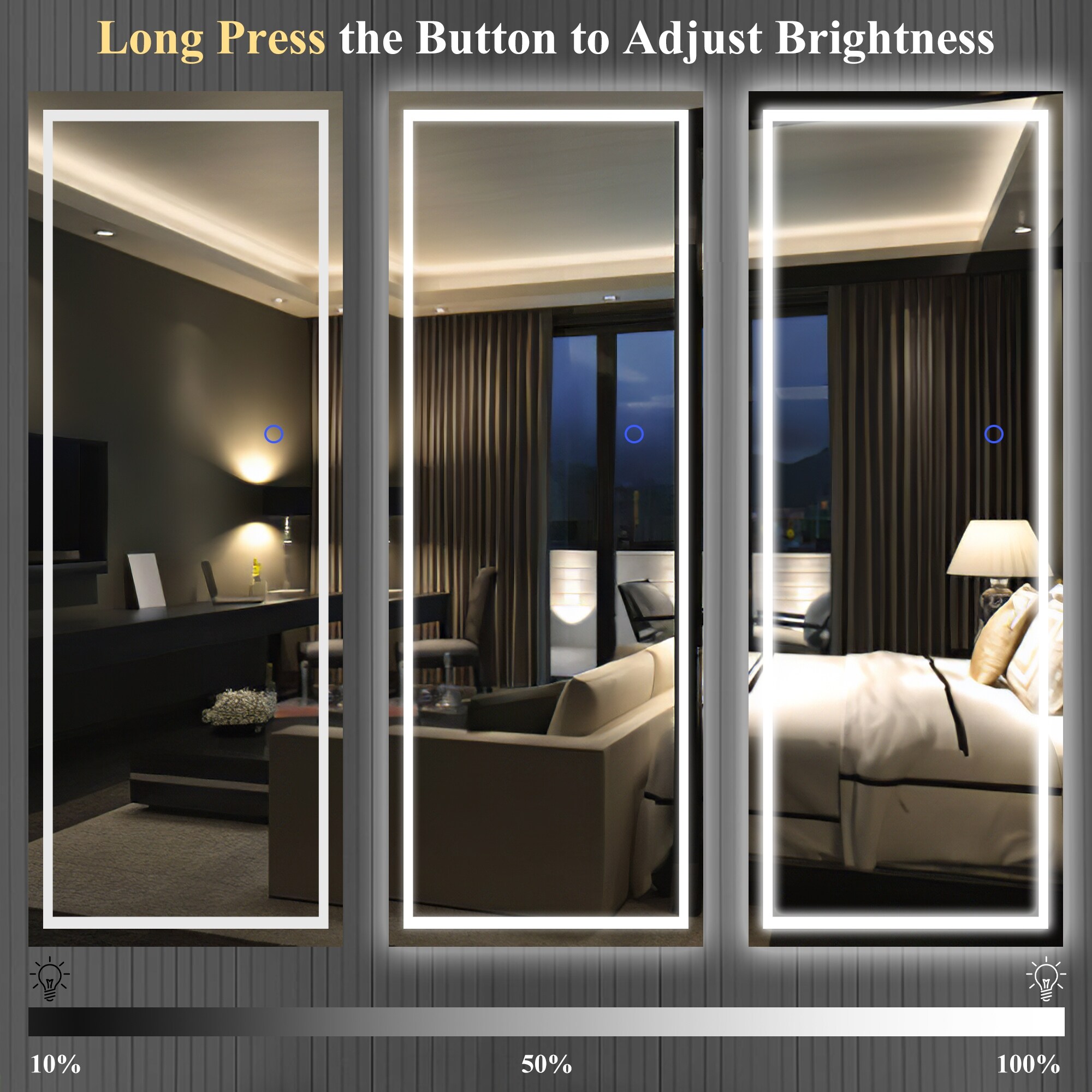 Modern LED Full-Length Mirror with Stand, Frameless Aluminum Alloy 