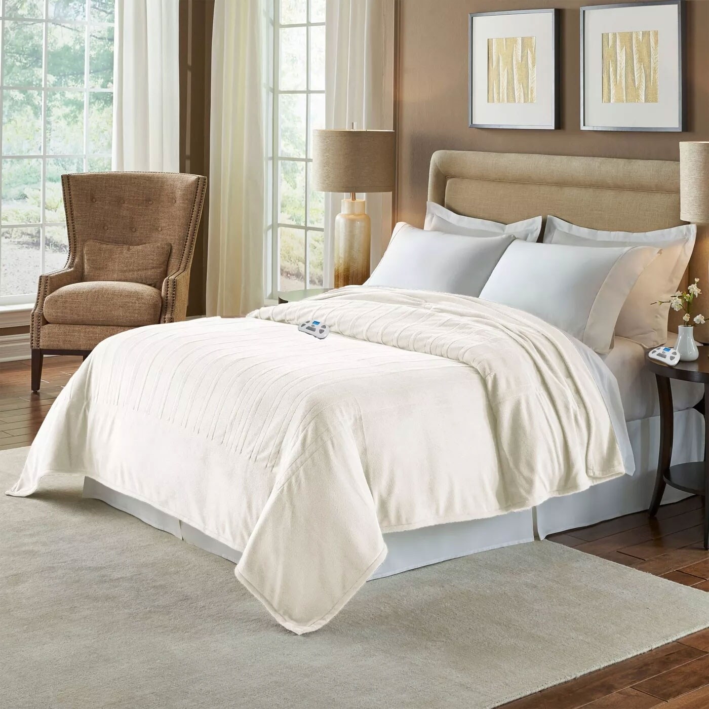 WellRest MicroFleece Electric Heated Warming Blanket King Cream