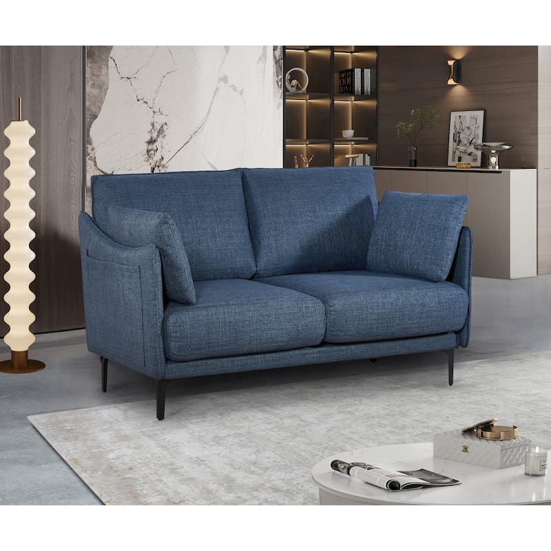 Christopher Knight Home - 2-Seater Sofa with Metal Legs & Pillows - Dark Blue