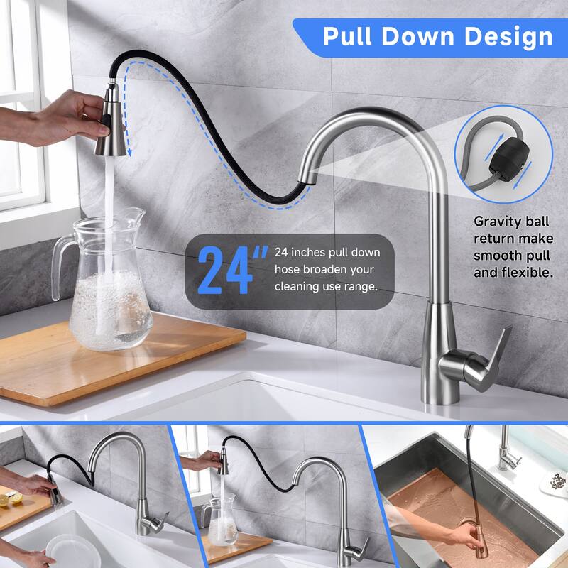 CB HOME Gold/Black/White/ Kitchen Faucet with Pull Down Sprayer, 18'' Gold/Black/Faucet for Kitchen Sink with Single Handle