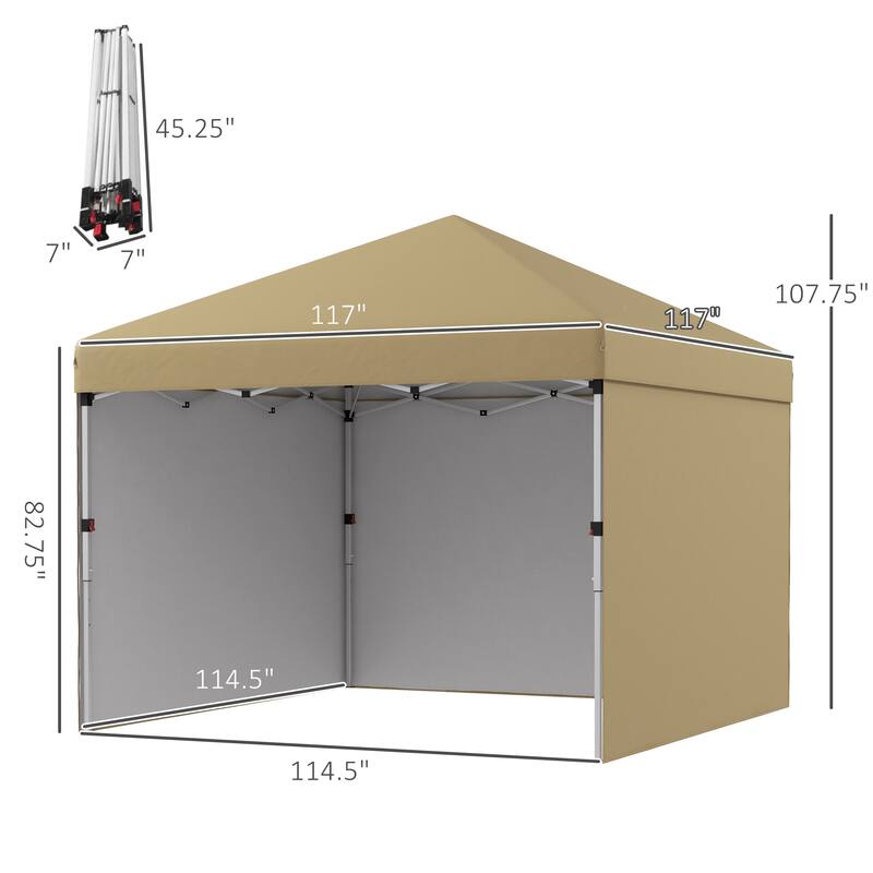 Outsunny 10' x 10' Pop Up Canopy with 3 Sidewalls, Leg Weight Bags and Carry Bag, Height Adjustable Party Tent