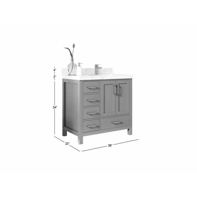 Willow Collections 36 in. W x 22 in. D Malibu Right Offset Sink Bathroom Vanity with Countertop