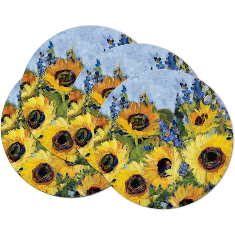 Sunflower Gallery 4 Pack Round Reversible Easy Care Flexible Plastic Placemats Made in The USA Reversible Flexible, Wipes Clean - Multi - Set of 4