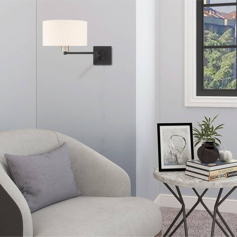 Livex Lighting 1-Light Drum Shade Swing Arm Wall Lamp, 40037