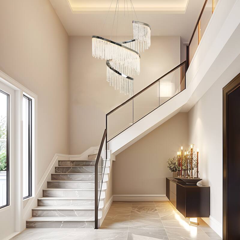 Modern LED 1-Light Luxury Water Curtain Glass Chandelier for Dining Living Room - 31.5" Dia. x 45.5" H