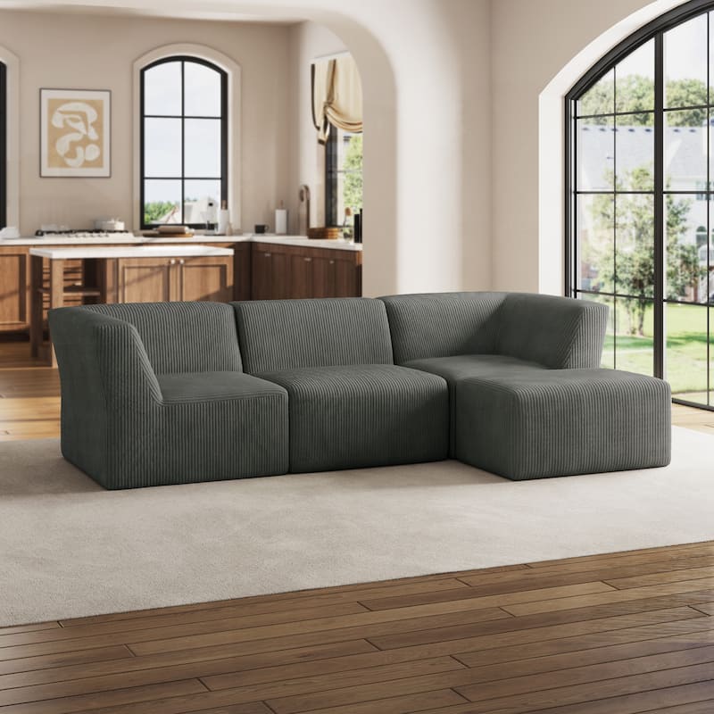 106" W Corduroy Fully Sponge Molded Modular Sectional Sofa