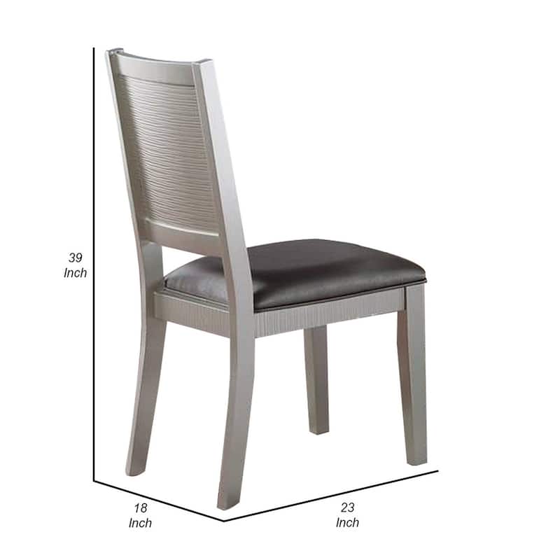 Metallic Silver/Gray Faux Leather Upholstered Wood Frame Dining Chair, Set of 2, Sturdy Dining Chair for Dining Rooms - 15.5