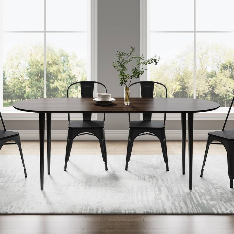 67"L×33.5"W Oval Wood Dining Table Kitchen Table with 4 Metal Legs