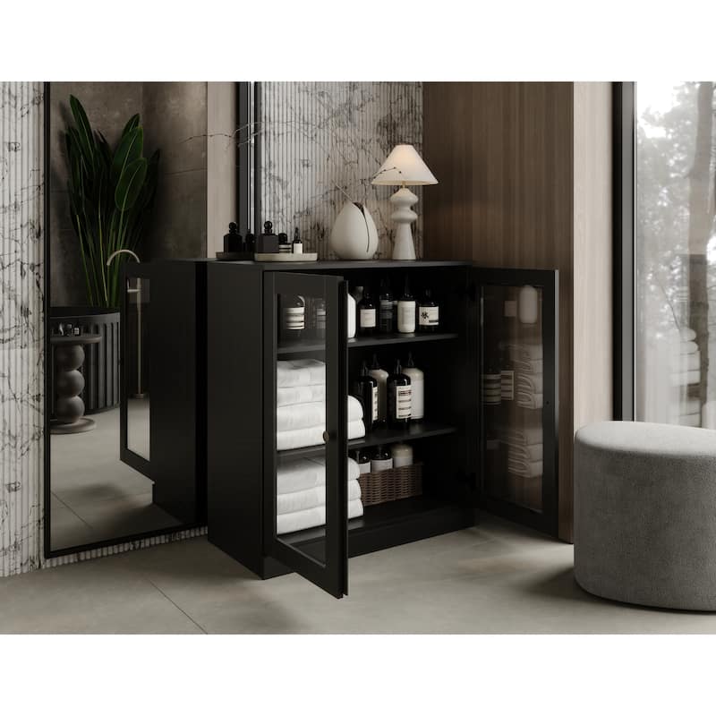 Palace Imports 100% Solid Wood 32" Bathroom Cabinet with Clear Glass Doors and Adjustable Shelves