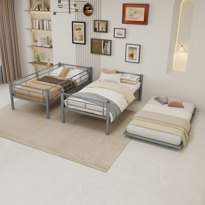 GDFStudio - Heavy-Duty Metal Twin over Twin Bunk Bed with Guardrail