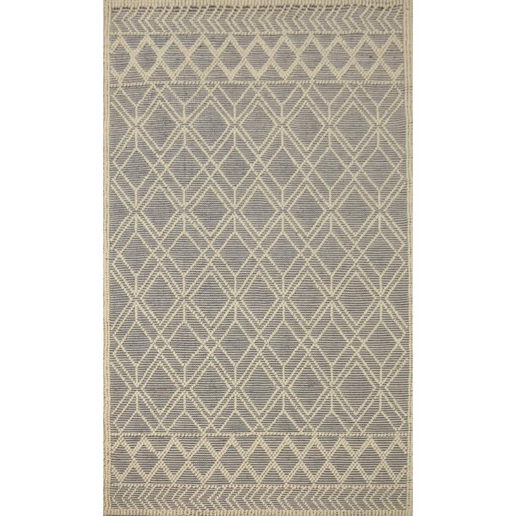 Hand Knotted Oriental 100% Wool Carpet Modern Geometric Greys & Charcoal Modern Gotti Design Area Rug - 7' 6'' X 4' 9''