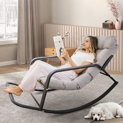 FINCATI Outdoor Patio Oversized Rocking Chair Papasan, Comfy Rocking Lounge Chair, Metal Rocking Chair with Cushion