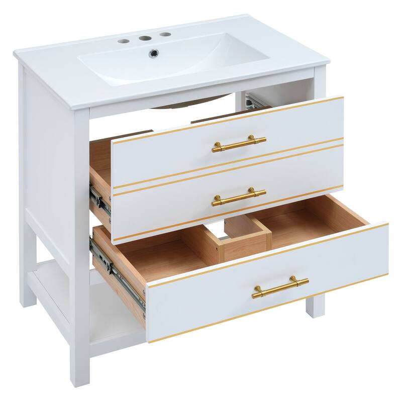 Bathroom Vanity with Sink, Vanity Set with 2 Drawers, Bathroom Storage Cabinet with Open Shelf and 2 Soft Closing Doors