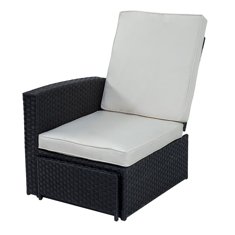 5-Piece Black Wicker Outdoor Recliner Chaise Lounge Sofa Clearance