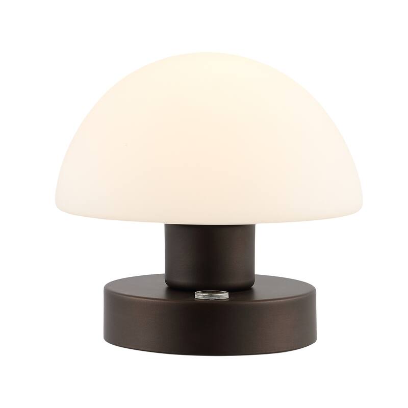 Nolan 5.75" Bohemian Farmhouse Iron Wireless Rechargeable Integrated LED Table Lamp, Oil Rubbed Bronze/White by JONATHAN Y