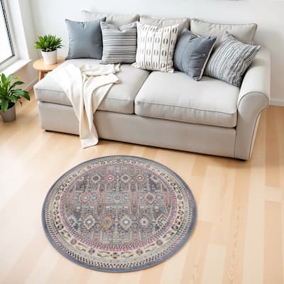 HomeRootsFloral Bohemian Round Area Rug - 48' X '48' X '0.5