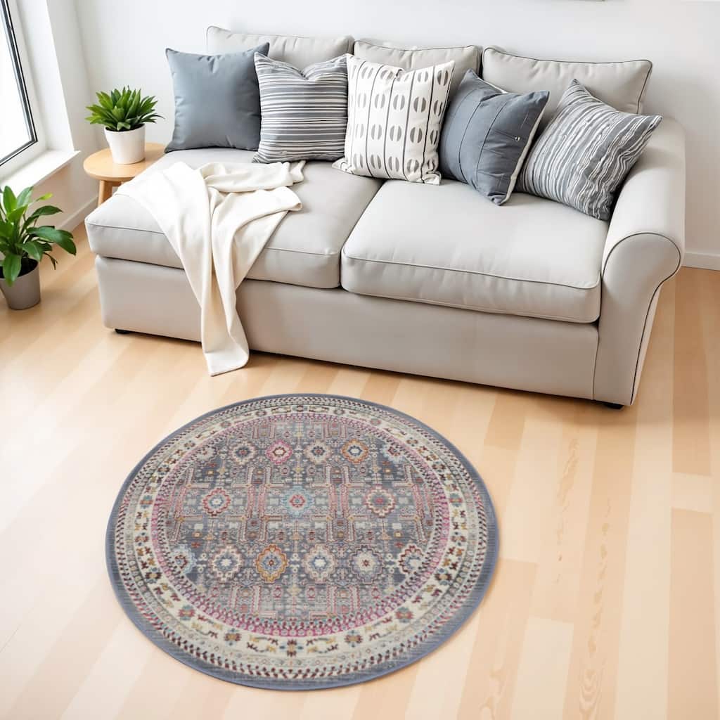 HomeRootsFloral Bohemian Round Area Rug - 48' X '48' X '0.5