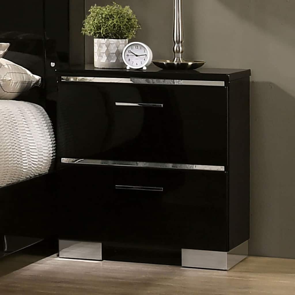 1pc Nightstand Black Color High Gloss Lacquer Coating Chrome Handles