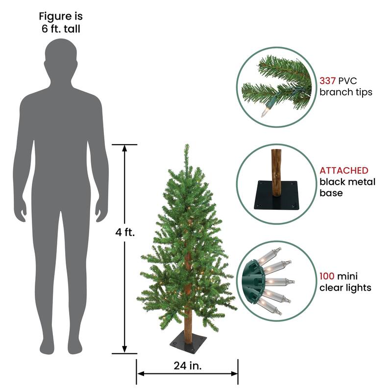 Pre-Lit Medium Alpine Artificial Christmas Tree - 4' - Clear Lights - 4 Foot