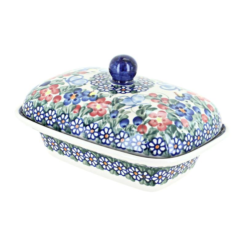 Blue Rose Polish Pottery 66 Vena Butter Tub - Garden Butterfly