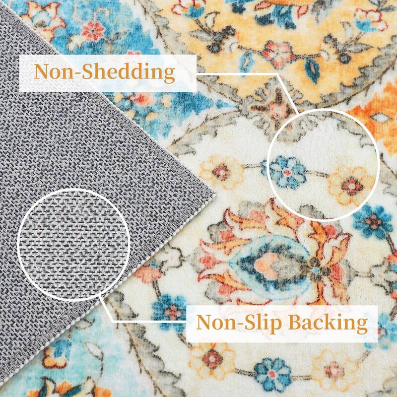 Rugs for Living Room Vintage Oriental Trellis Area Rug Soft Non Slip Low Pile Accent Rugs for Dining Room Office