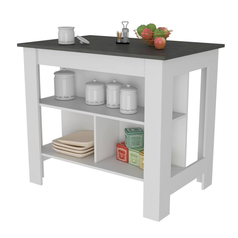 Three Shelves Kitchen Island Dozza with Open Shelf