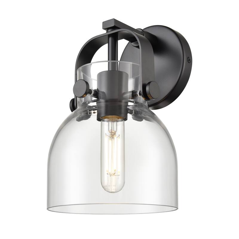 Innovations Lighting Pilaster II Bell - 1 Light 7" Wall-Mounted Sconce - Clear/Matte Black