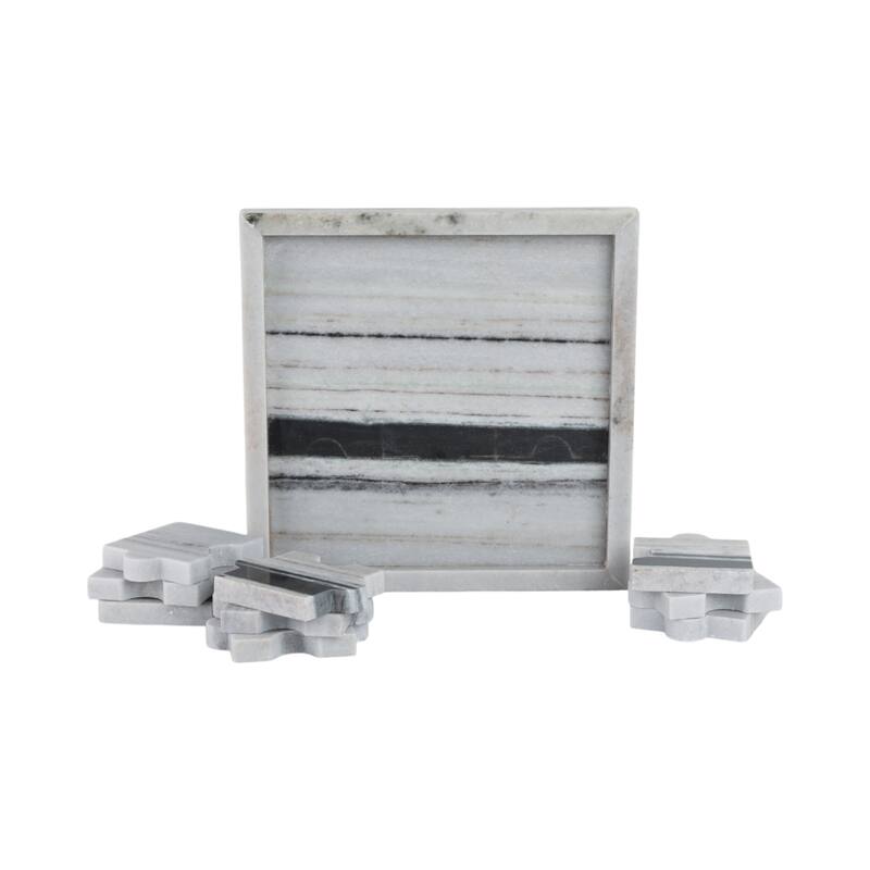 Handcrafted Banswara Stone Marble Square Puzzle Game Decor - 13" White - 13" x 13" x 1"