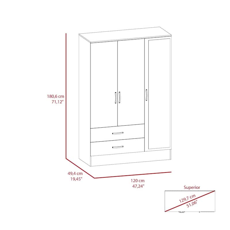 Mirrored Armoire, Bedroom - Brown