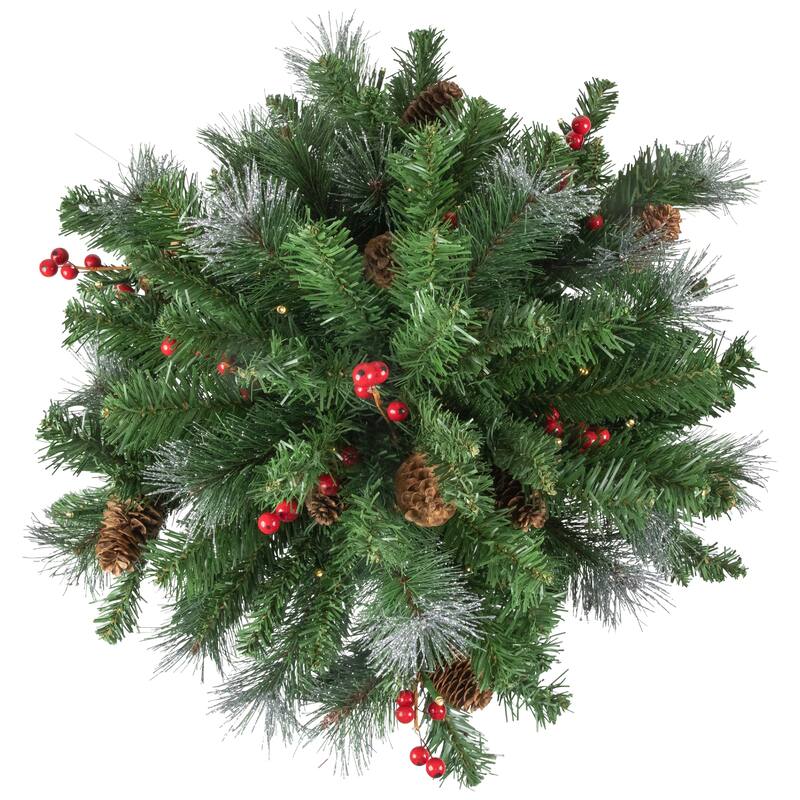 LED Frosted Pinecones Berries Christmas Urn Filler Garden Stake 20" - Green