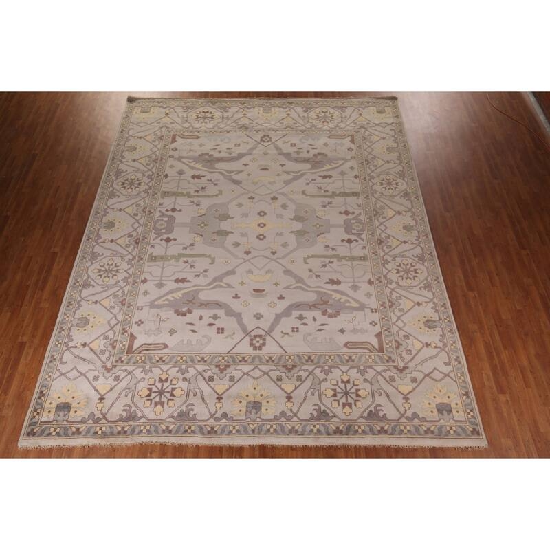 Earth Tone Oushak Indian Large Area Rug Hand-Knotted Wool Carpet - 12'2"x 14'6"