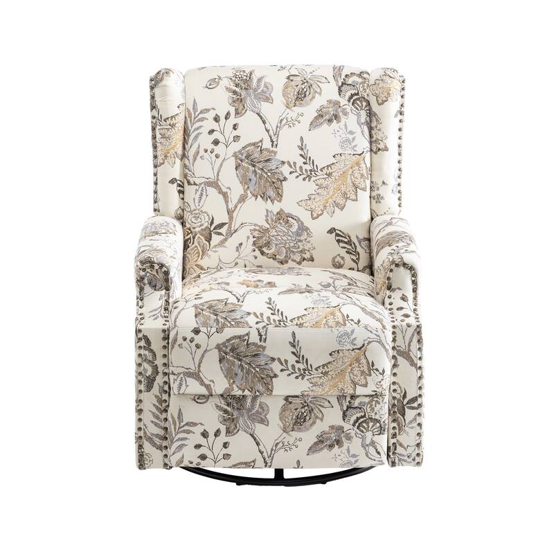 Floral Linen Manual Recliner Chair with Footrest set of 2
